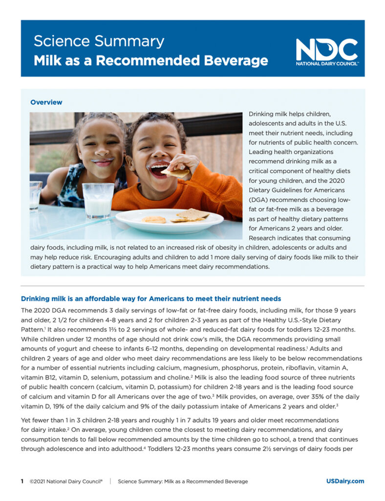 Milk As a Recommended Beverage